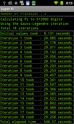 Обзор Sony Walkman Z. Скриншоты. Вычисление точности числа пи в программе Super Pi