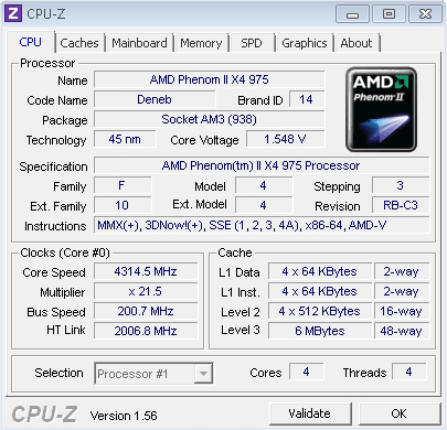 результат разгона Phenom II X4 975