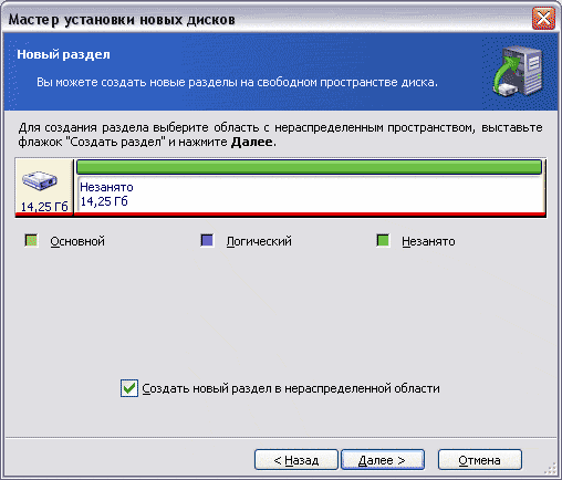 Выбор свободного пространства