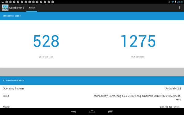 Результаты тестирования Iconbit Nettab Thor iZ в Geekbench 3