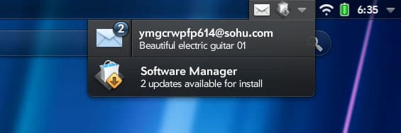 Уведомления на планшете HP TouchPad