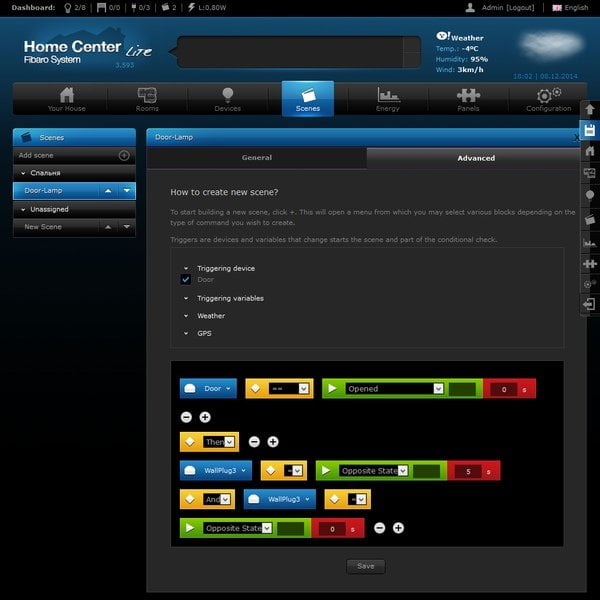 Интерфейс настройки Fibaro Home Center Lite
