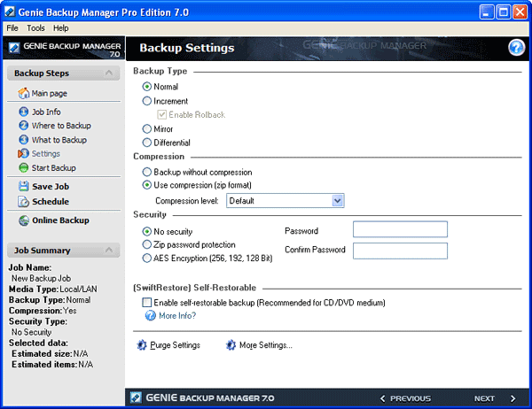 Редактирование свойств задачи в Genie Backup Manager Pro