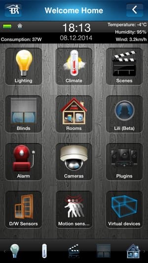 Интерфейс управления Fibaro Home Center Lite в смартфоне с iOS Интерфейс управления Fibaro Home Center Lite в смартфоне с iOS