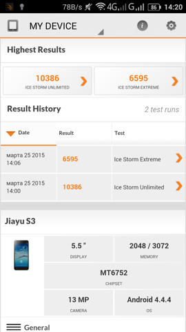 Обзор Jiayu S3. Скриншоты. 3dmark