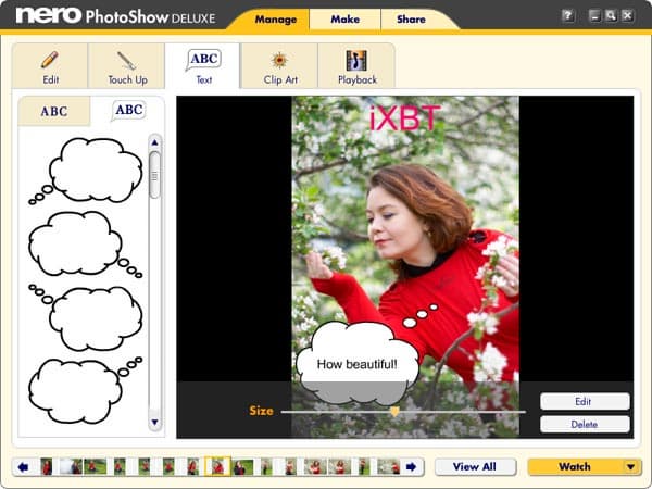 Добавление текстовых надписей на фотографии в Nero PhotoShow Deluxe