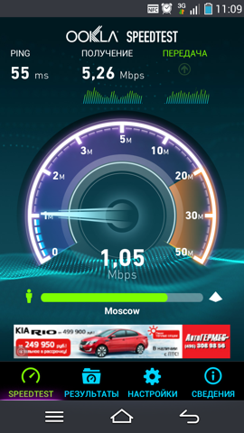 Обзор Pantech Vega Iron. Скриншоты. Скорость соединения 3G