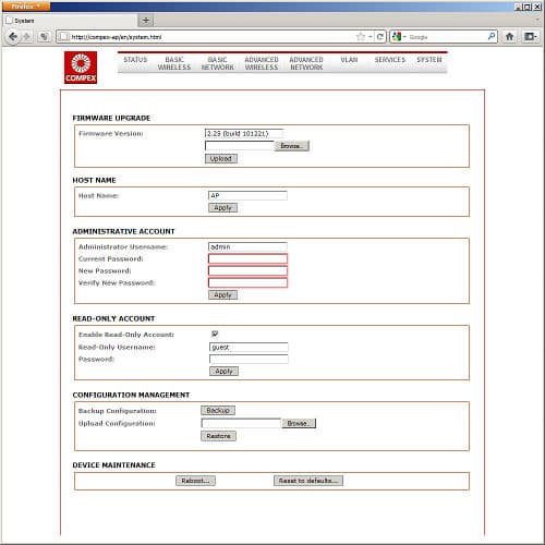 Настройки точки доступа COMPEX MMC543HVNX Настройки точки доступа COMPEX MMC543HVNX