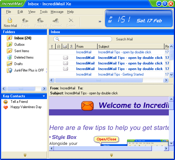 Рабочее окно IncrediMail