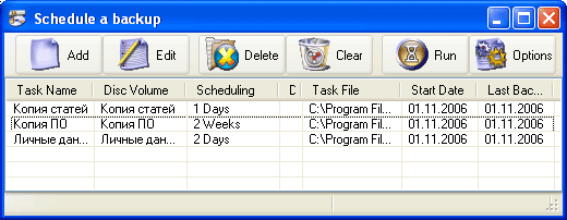 Планировщик создания резервных копий Сute CD DVD Burner