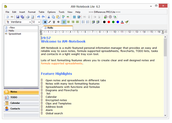 Интерфейс AM Notebook