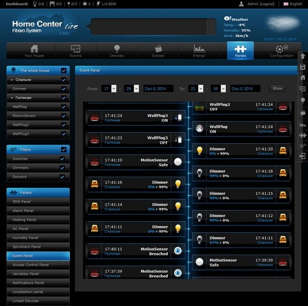 Интерфейс настройки Fibaro Home Center Lite