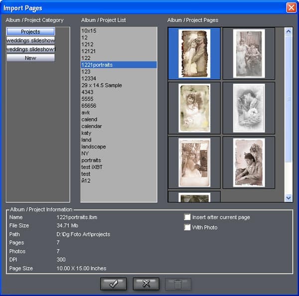 Импорт страниц альбомов в Dg Foto Art