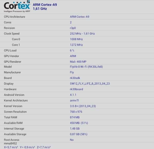 Коробка планшета Fly Flylife 8