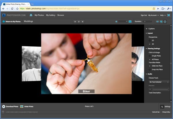 Просмотр фотографий в режиме слайд-шоу в Photoshop.com